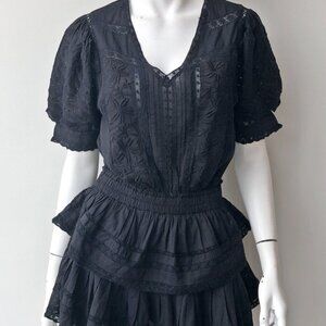 LoveShackFancy Marissa Embroidered Ruffle Mini Dress - Size XS